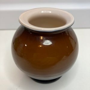 vtg round ombre style ochre color hand blown white cased glass bud vases Small